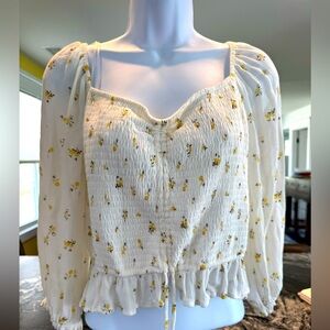 Hollister soft white top with yellow flowers L